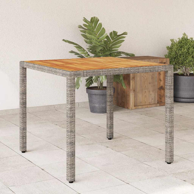 Vidaxl tuintafel met acaciahouten blad 90x90x75 cm poly rattan grijs