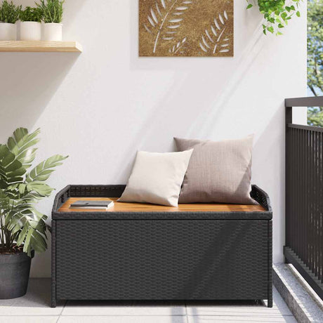 Vidaxl opbergbankje 100x50x52 cm poly rattan en acaciahout zwart