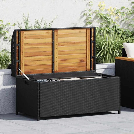 Vidaxl opbergbankje 100x50x52 cm poly rattan en acaciahout zwart
