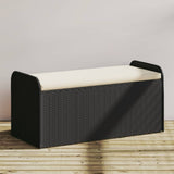 Vidaxl opbergbankje met kussen 115x51x52 cm poly rattan zwart
