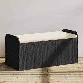 Vidaxl opbergbankje met kussen 115x51x52 cm poly rattan zwart
