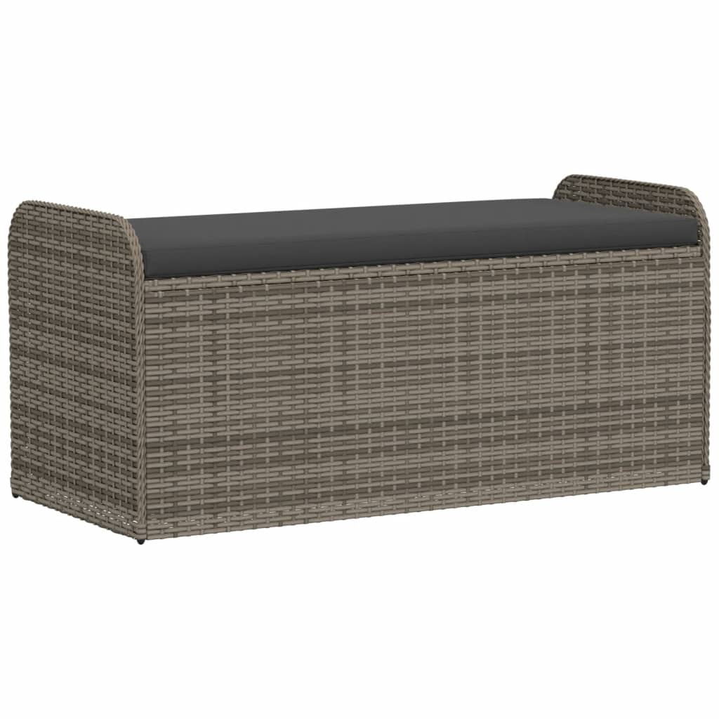 Vidaxl opbergbankje met kussen 115x51x52 cm poly rattan grijs
