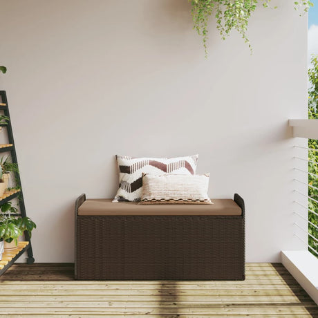 Vidaxl opbergbankje met kussen 115x51x52 cm poly rattan bruin
