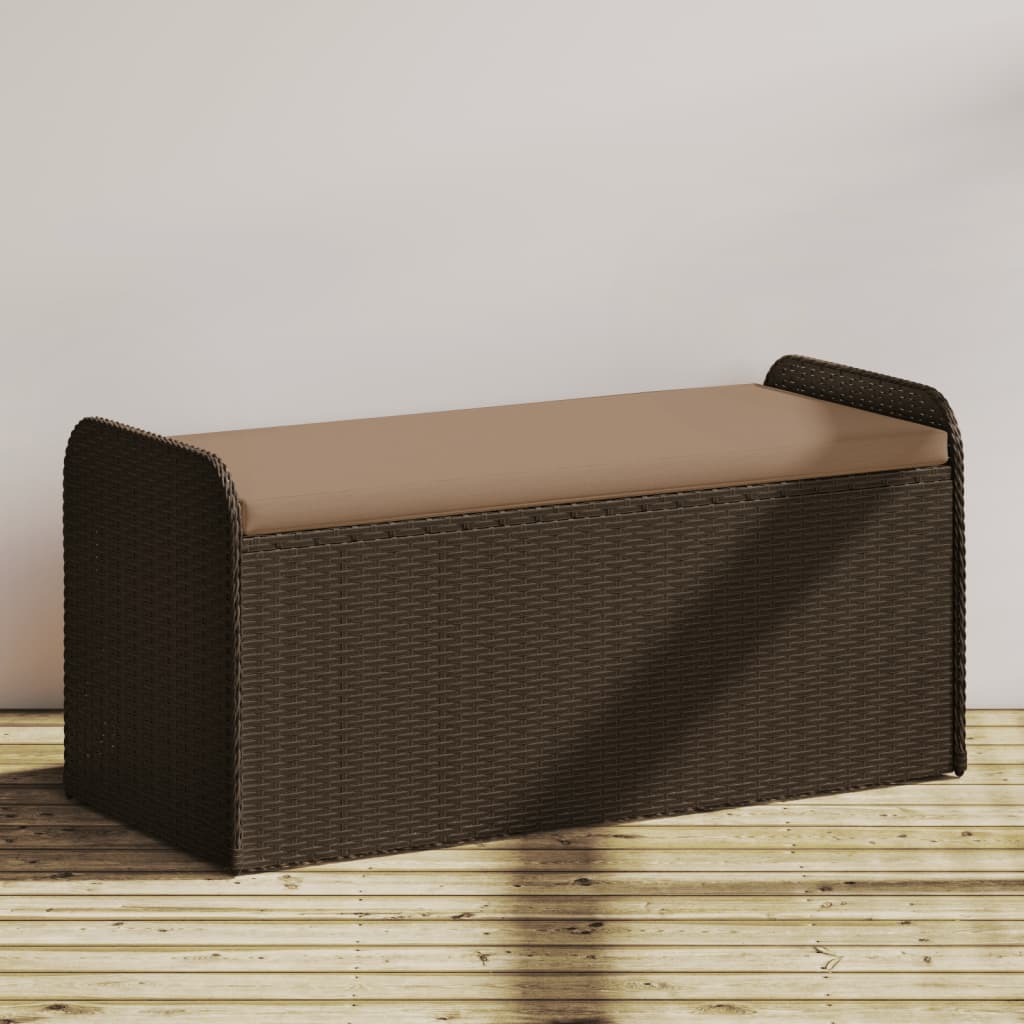 Vidaxl opbergbankje met kussen 115x51x52 cm poly rattan bruin