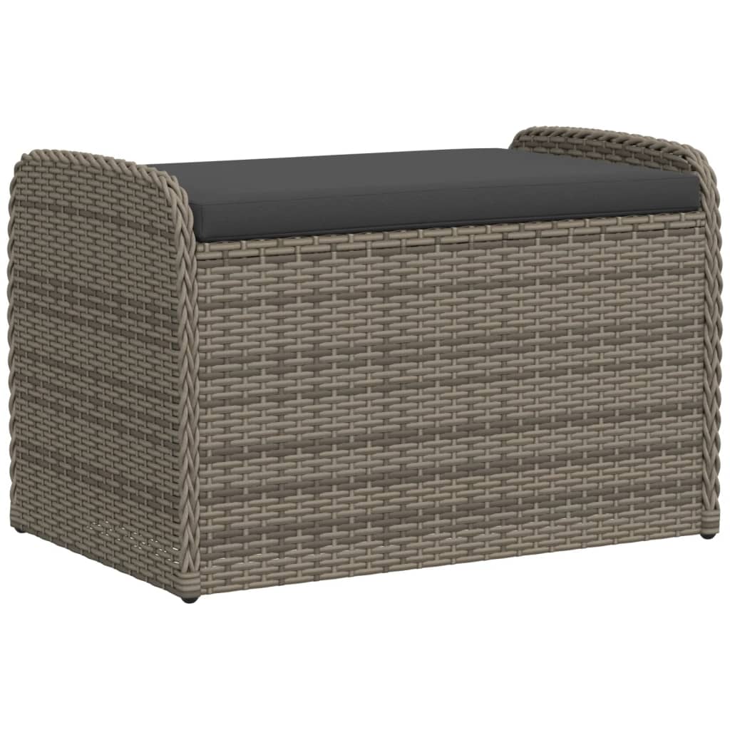Vidaxl opbergbankje met kussen 80x51x52 cm poly rattan grijs