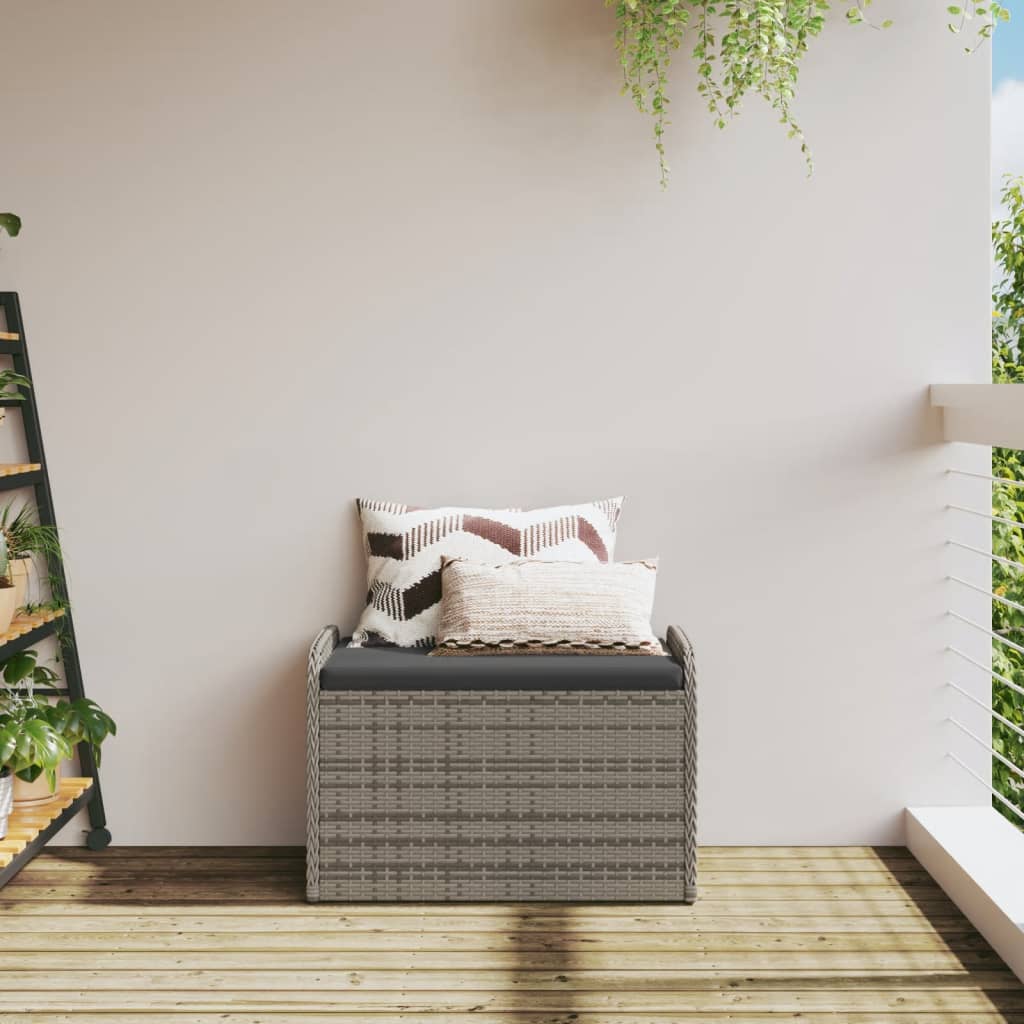 Vidaxl opbergbankje met kussen 80x51x52 cm poly rattan grijs