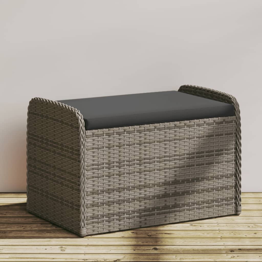 Vidaxl opbergbankje met kussen 80x51x52 cm poly rattan grijs