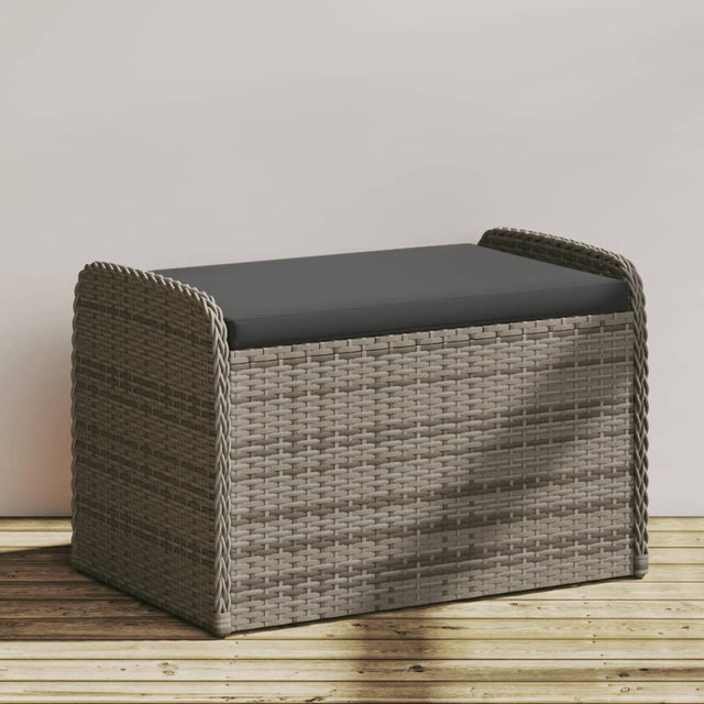 Vidaxl opbergbankje met kussen 80x51x52 cm poly rattan grijs