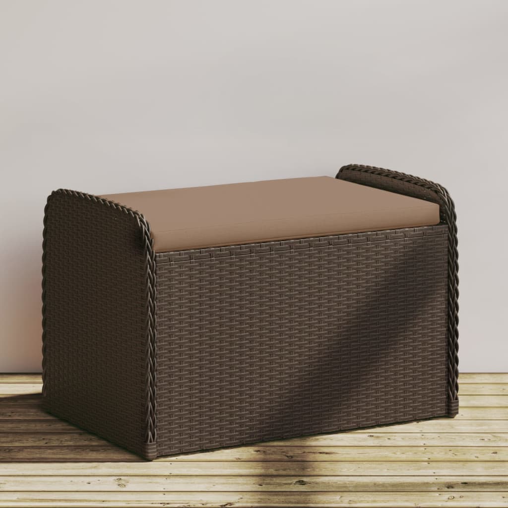 Vidaxl opbergbankje met kussen 80x51x52 cm poly rattan bruin