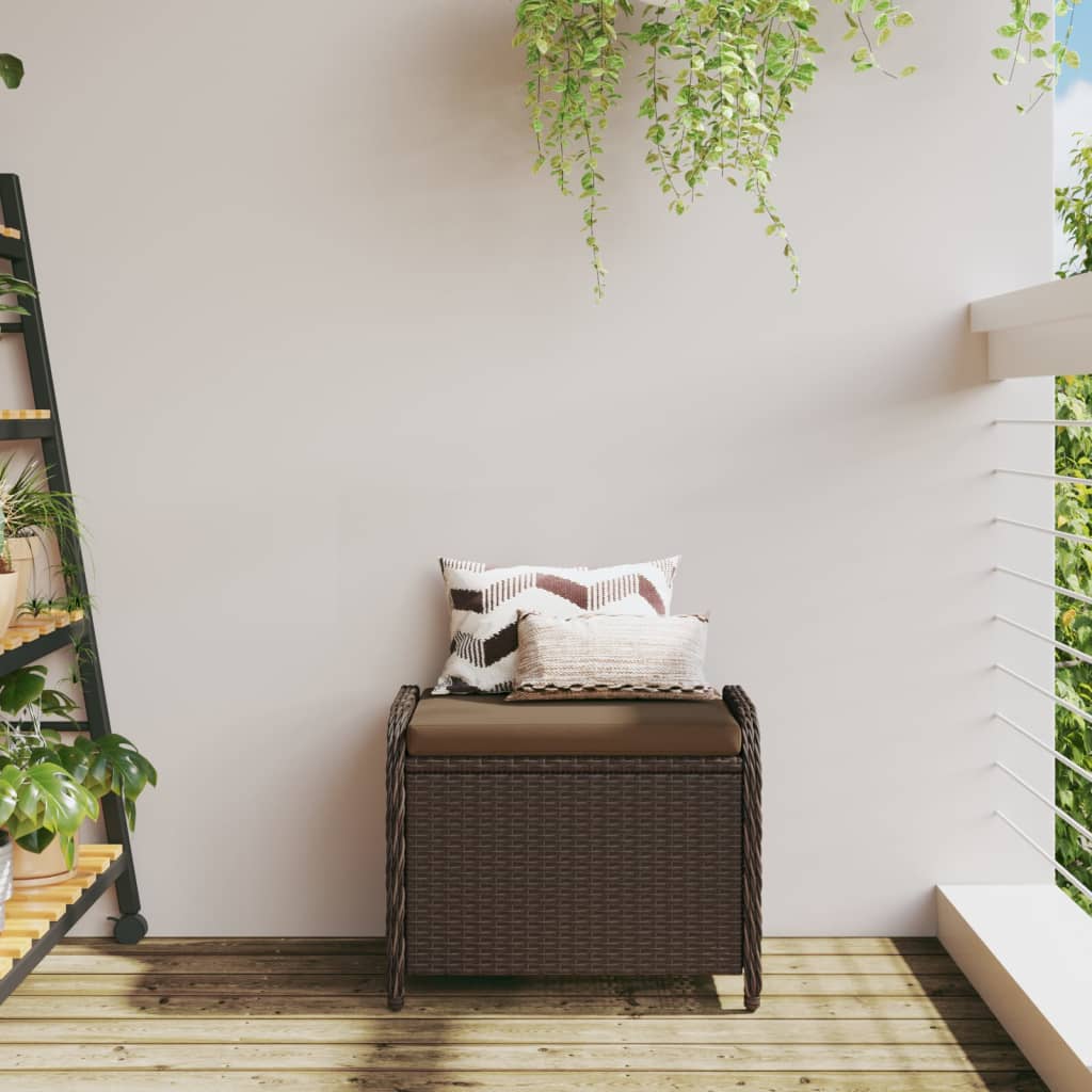 Vidaxl tuinkruk met kussen 58x46x46 cm poly rattan bruin