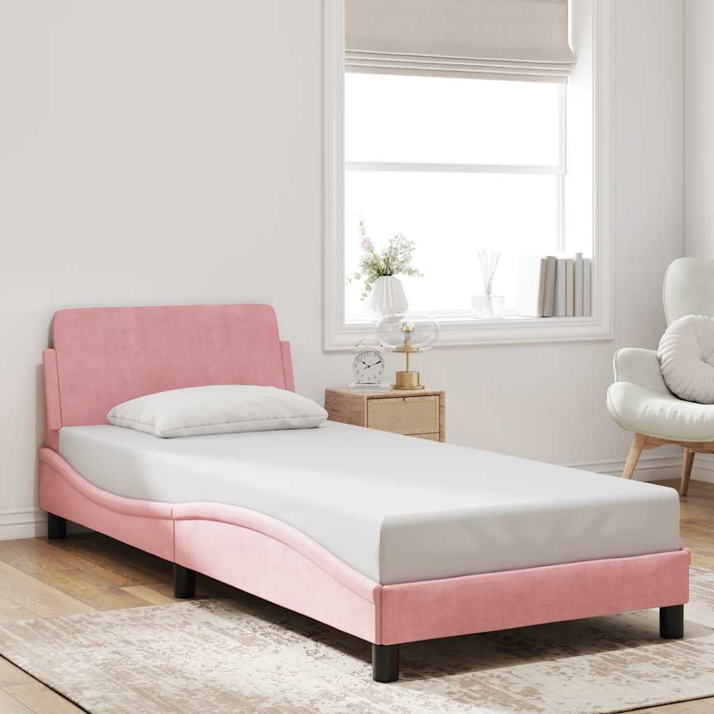 Vidaxl bedframe met hoofdeinde dover 90x200 cm fluweel roze