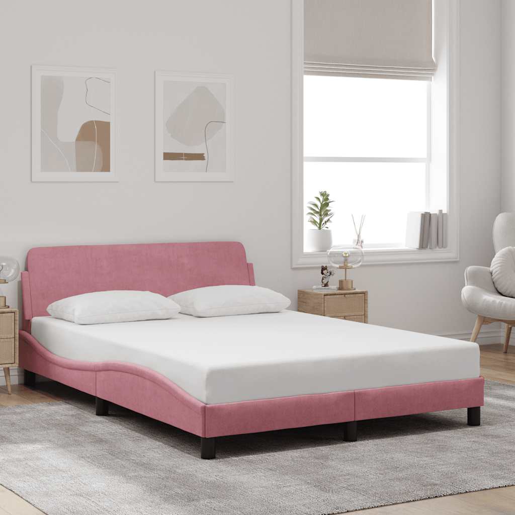 Vidaxl bedframe met hoofdeinde dover 140x200 cm fluweel roze