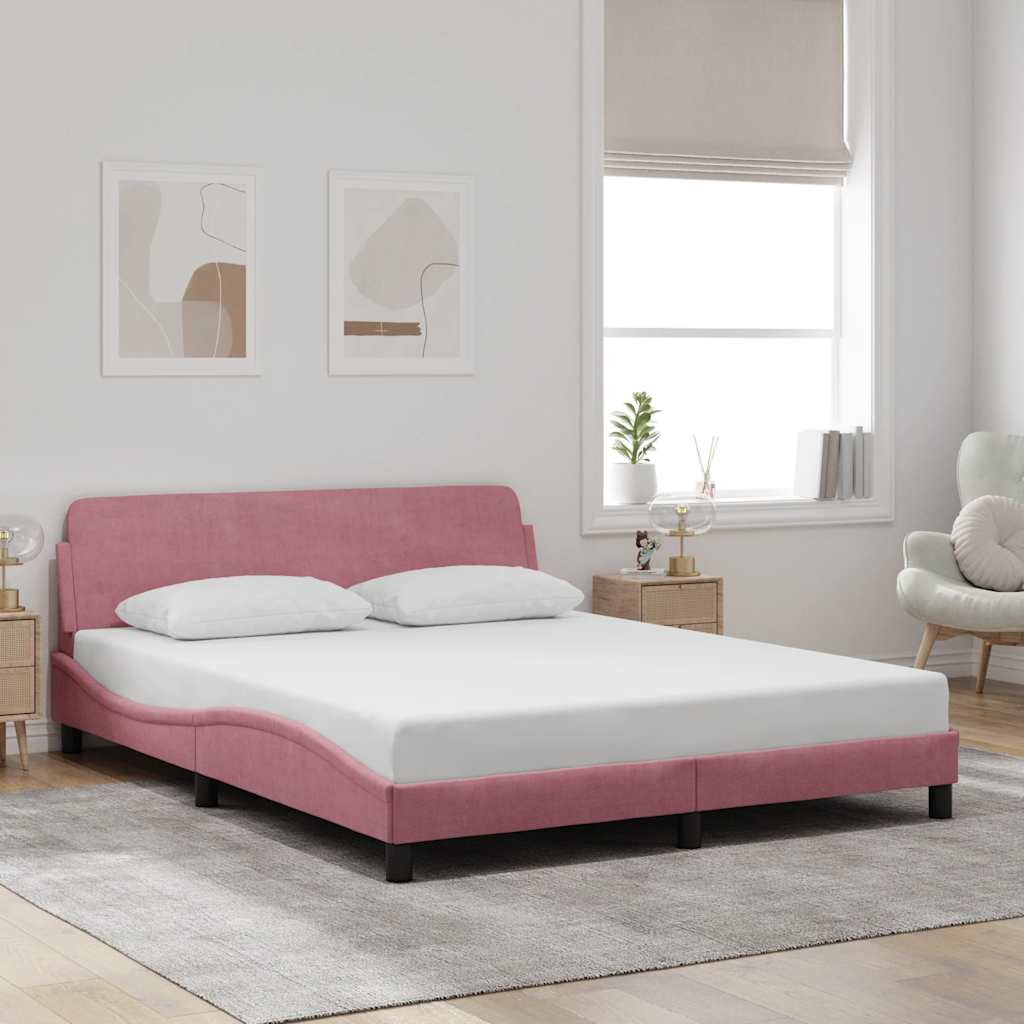 Vidaxl bedframe met hoofdeinde dover 160x200 cm fluweel roze