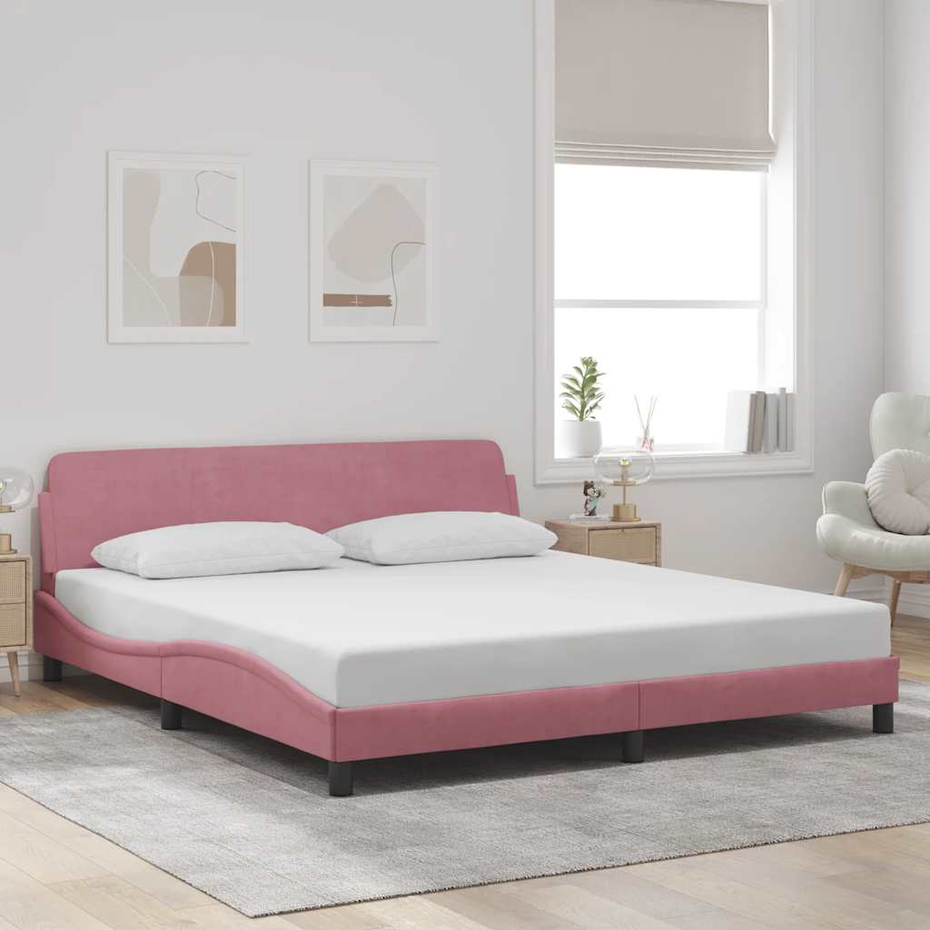 Vidaxl bedframe met hoofdeinde dover 180x200 cm fluweel roze