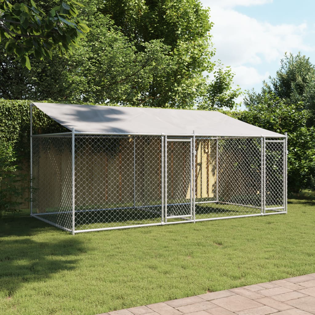 VidaXL Hundehütte mit Dach und Türen 4x2x2 m verzinkter Stahl grau