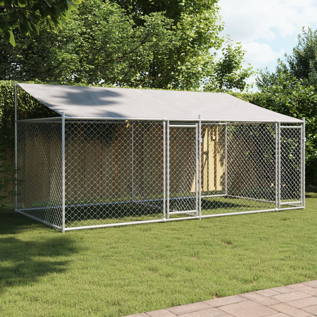 VidaXL Hundehütte mit Dach und Türen 4x2x2 m verzinkter Stahl grau