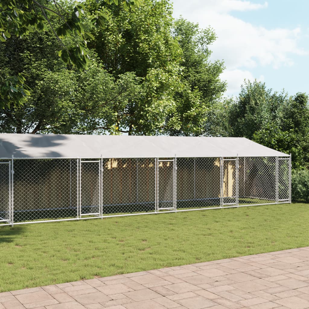 VidaXL Hundehütte mit Dach und Türen 12x2x2 m verzinkter Stahl grau