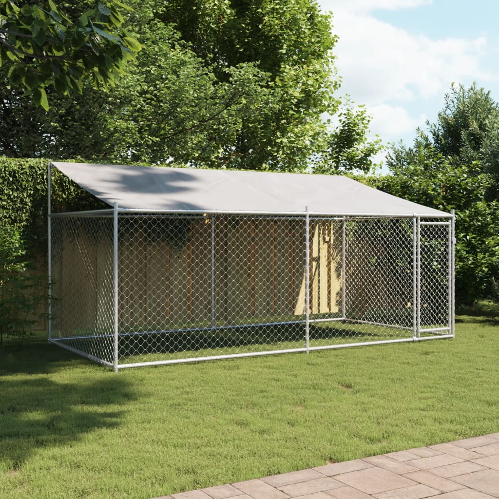 VidaXL Hundehütte mit Dach und Tür 4x2x2 m verzinkter Stahl grau