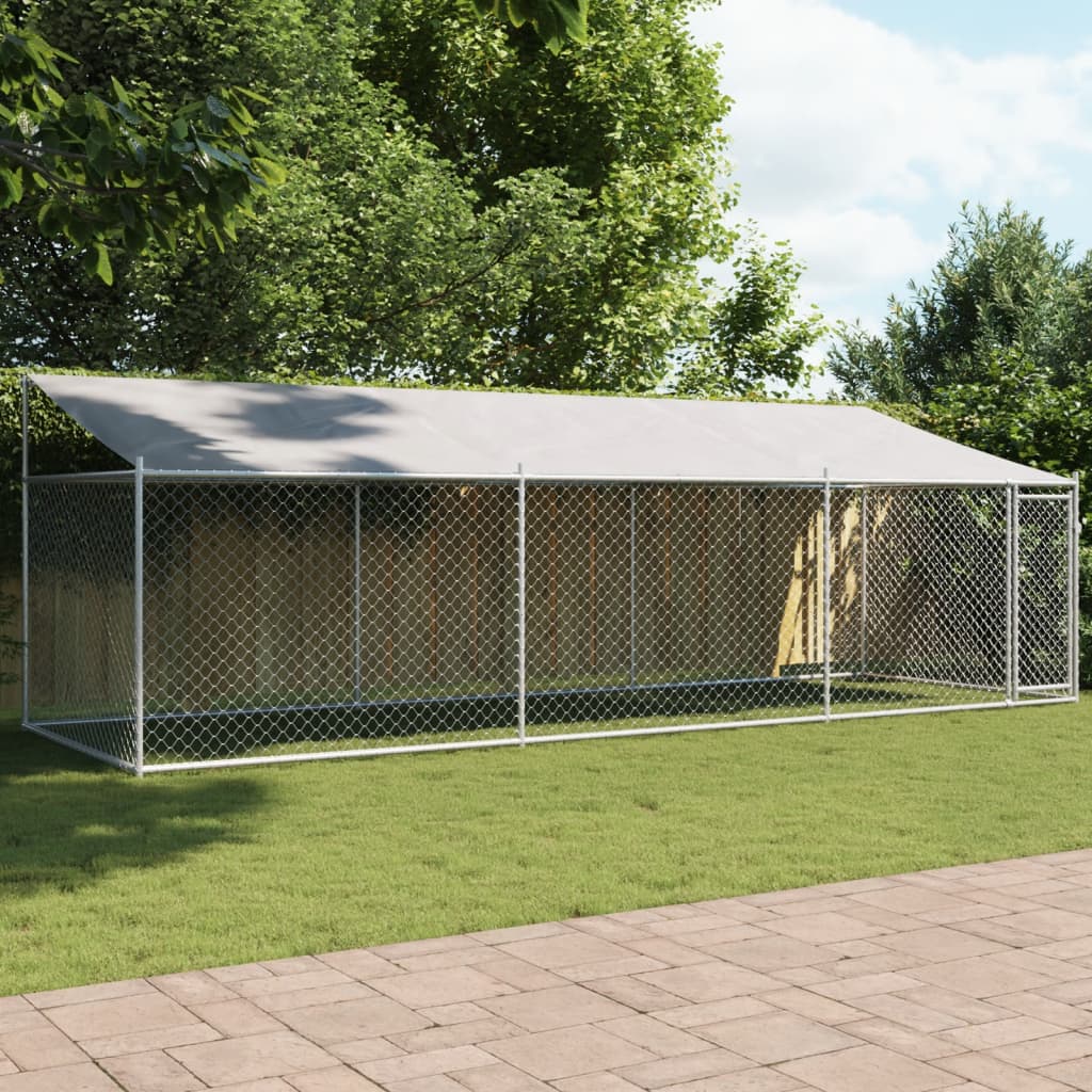 VidaXL Hundehütte mit Dach und Tür 6x2x2 m verzinkter Stahl grau