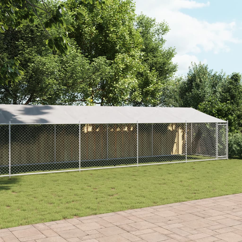VidaXL Hundehütte mit Dach und Tür 12x2x2 m verzinkter Stahl grau