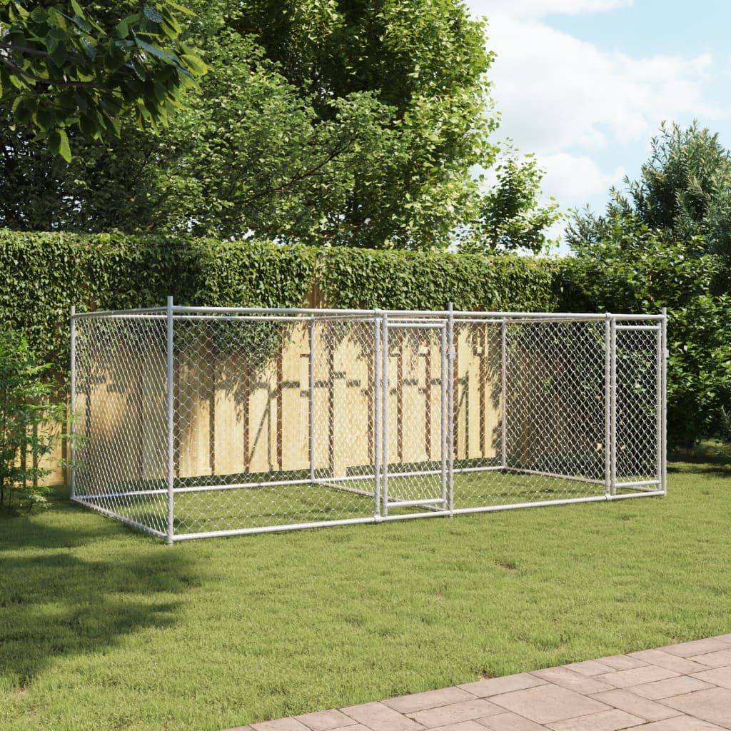 VidaXL Hundehütte mit Türen 4x2x1,5 m verzinkter Stahl grau