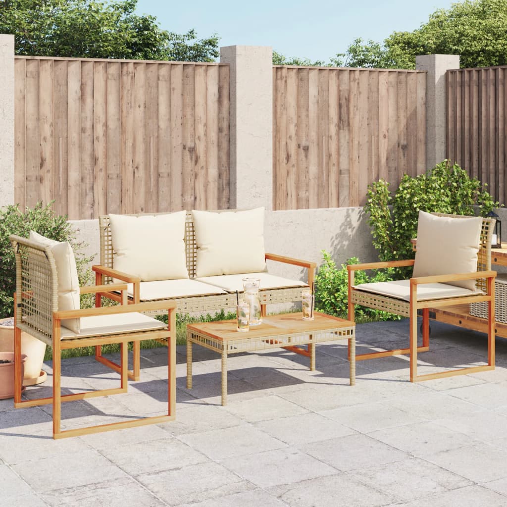Vidaxl 4-delige loungeset met kussens poly rattan gemengd beige