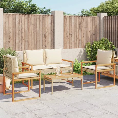Vidaxl 4-delige loungeset met kussens poly rattan gemengd beige