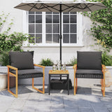 Vidaxl 3-delige bistroset met kussens poly rattan en acaciahout zwart
