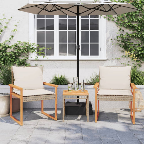 Vidaxl 3-delige bistroset en kussens poly rattan en hout gemengd beige