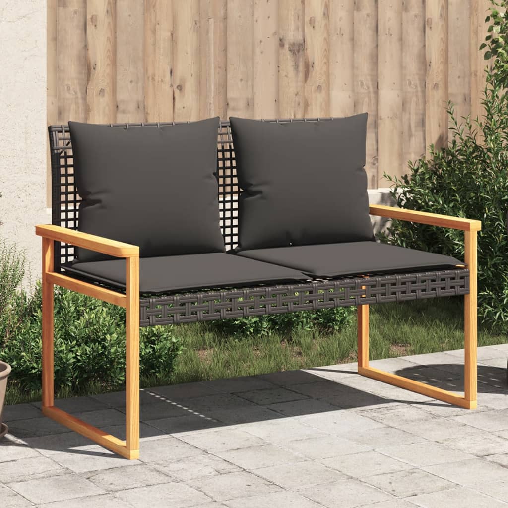 Vidaxl tuinbank met kussen poly rattan en acaciahout zwart
