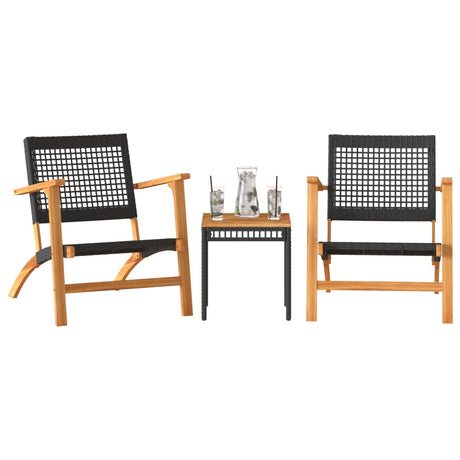Vidaxl 3-delige bistroset poly rattan en massief acaciahout zwart