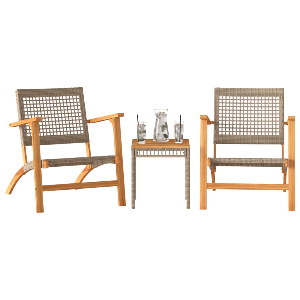 Vidaxl 3-delige bistroset poly rattan en massief acaciahout beige