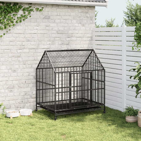 VidaXL Hundehütte mit Rädern aus verzinktem Stahl schwarz