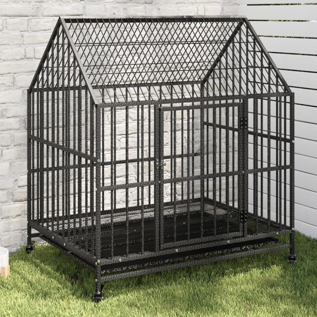 VidaXL Hundehütte mit Rädern aus verzinktem Stahl schwarz