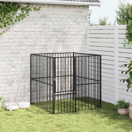 VidaXL Hundehütte 4 Paneele aus pulverbeschichtetem Stahl schwarz