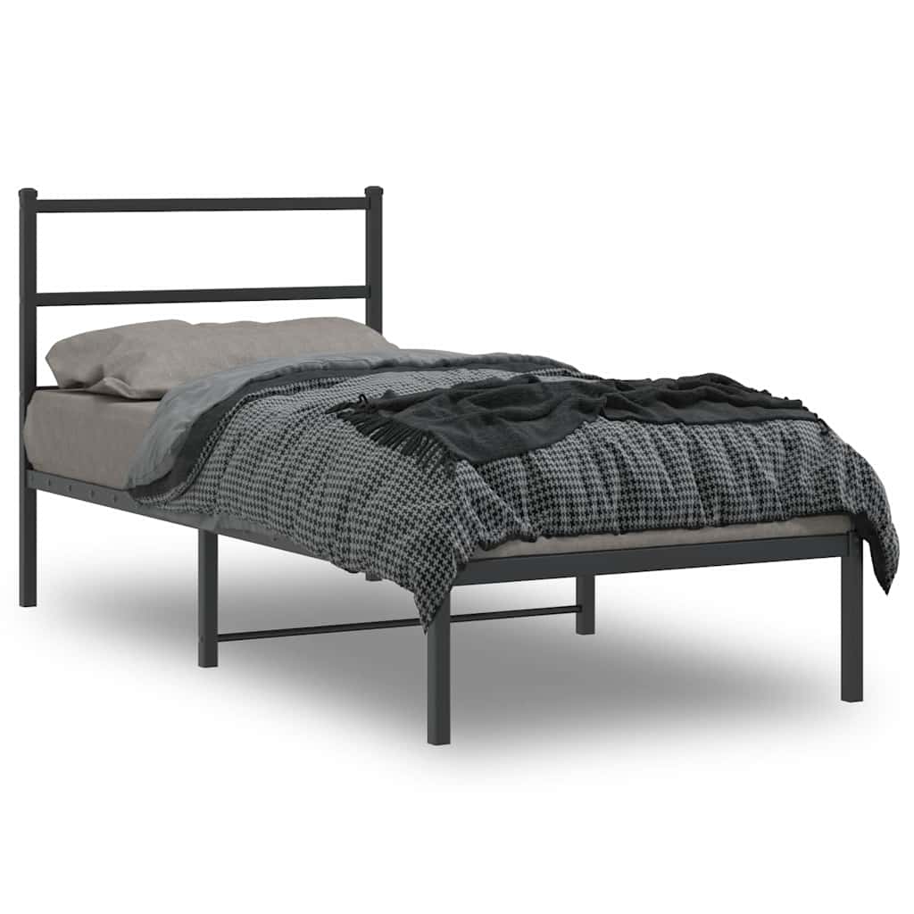 Vidaxl bedframe met hoofdbord metaal zwart 90x190 cm