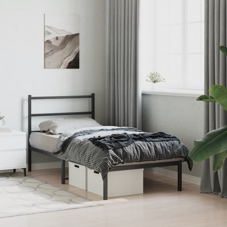 Vidaxl bedframe met hoofdbord metaal zwart 90x200 cm