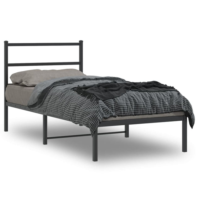 Vidaxl bedframe met hoofdbord metaal zwart 90x200 cm