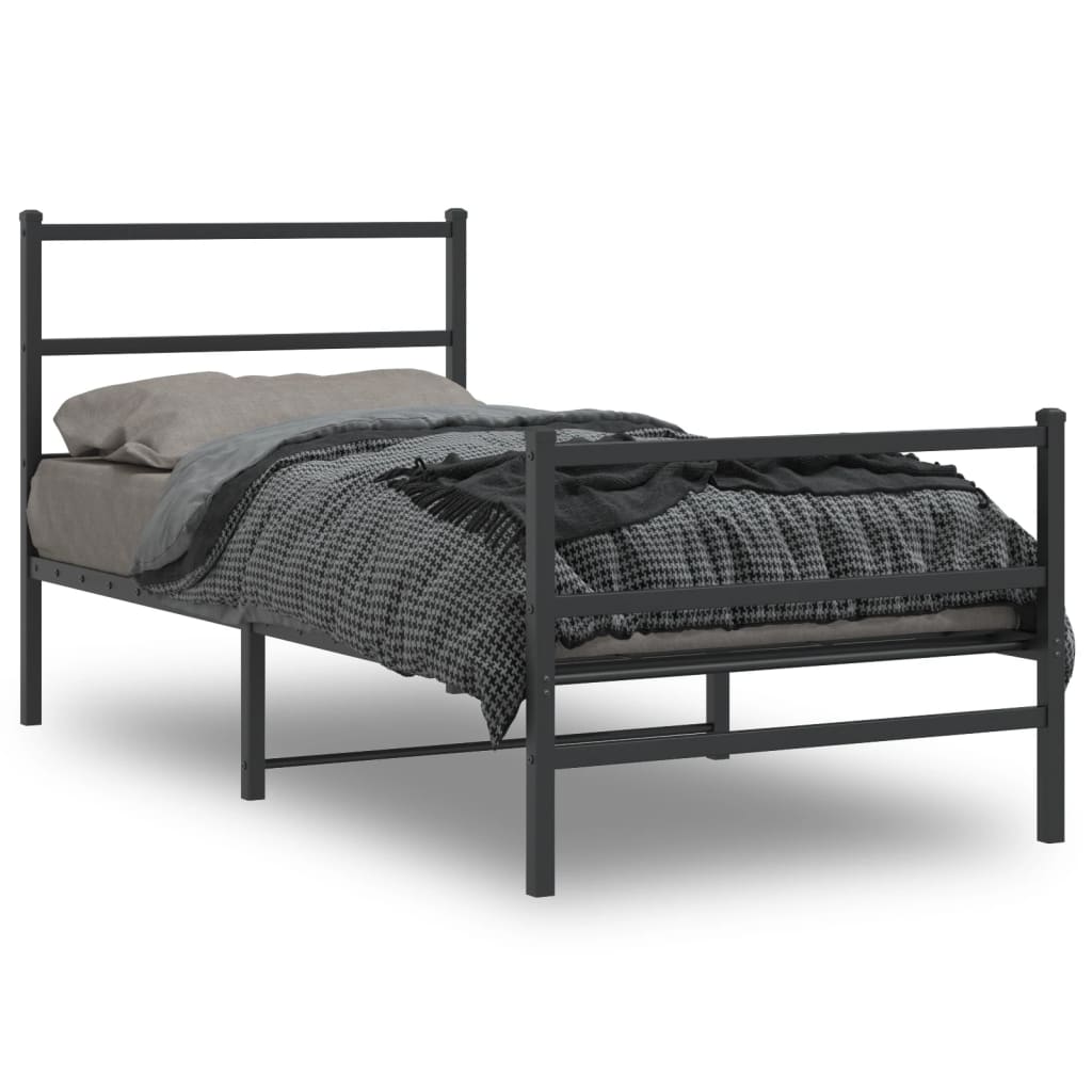 Vidaxl bedframe met hoofd- en voeteneinde metaal zwart 90x190 cm