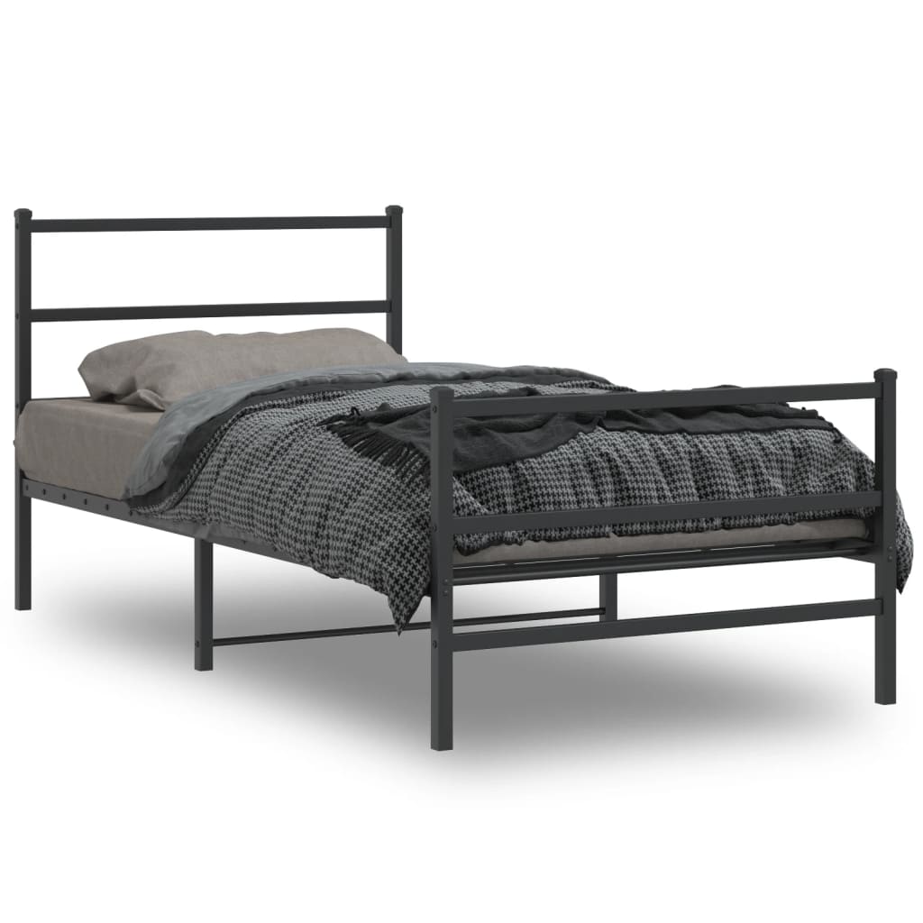 Vidaxl bedframe met hoofd- en voeteneinde metaal zwart 107x203 cm