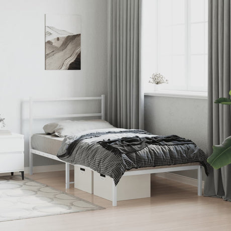 Vidaxl bedframe met hoofdbord metaal wit 100x190 cm