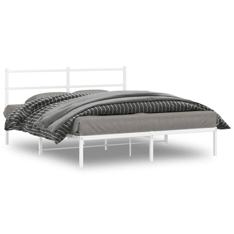 Vidaxl bedframe met hoofdbord metaal wit 150x200 cm