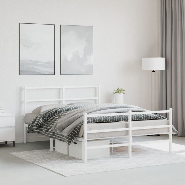 Vidaxl bedframe met hoofd- en voeteneinde metaal wit 135x190 cm