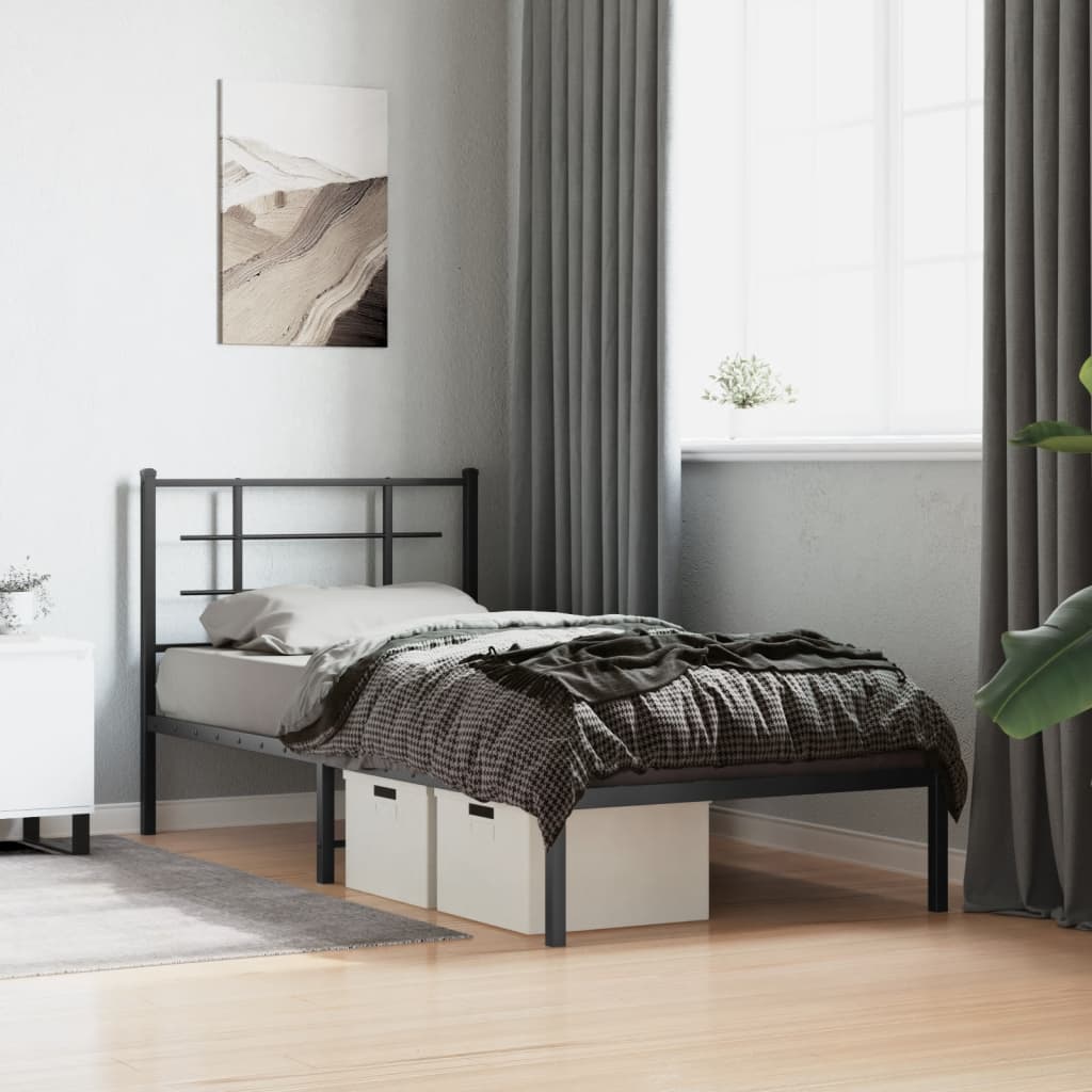 Vidaxl bedframe met hoofdbord metaal zwart 90x190 cm