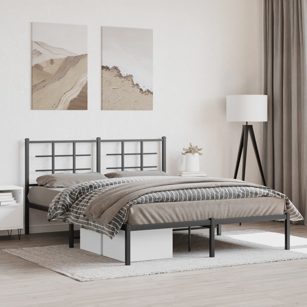 Vidaxl bedframe met hoofdbord metaal zwart 160x200 cm