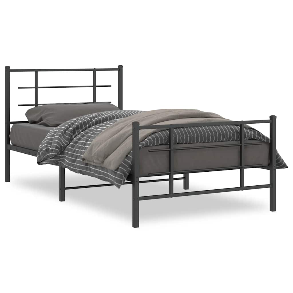 Vidaxl bedframe met hoofd- en voeteneinde metaal zwart 107x203 cm