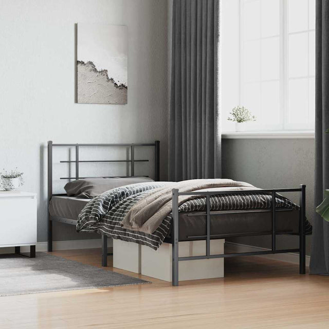 Vidaxl bedframe met hoofd- en voeteneinde metaal zwart 107x203 cm