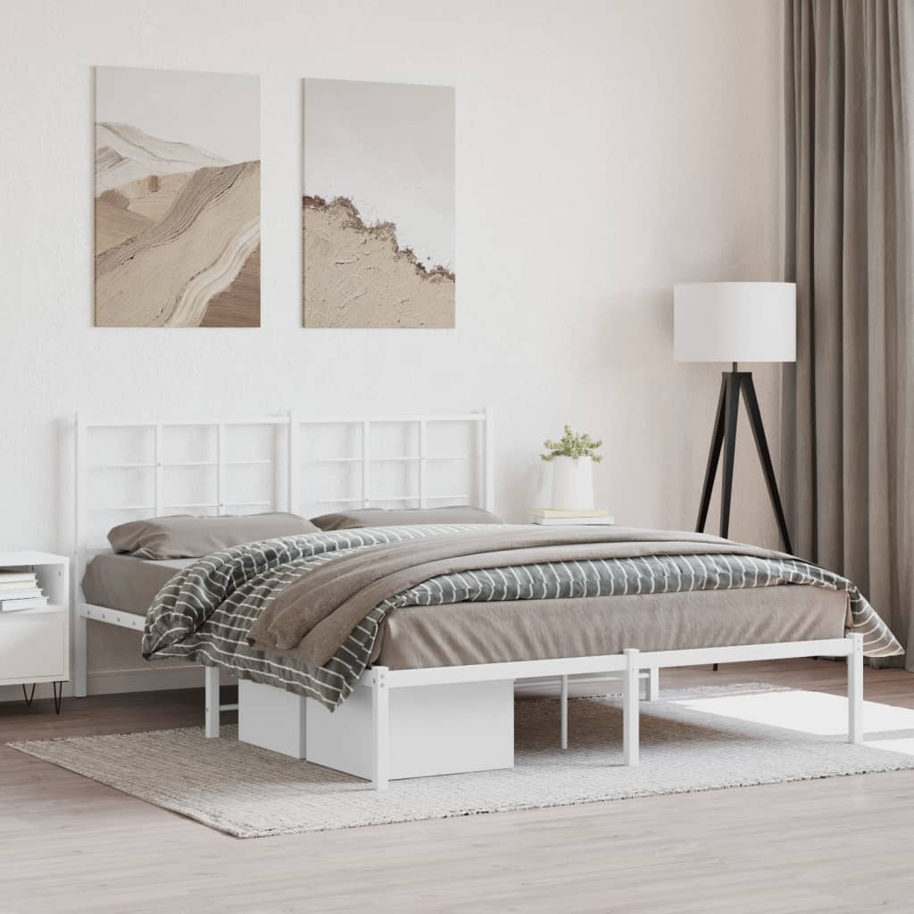 Vidaxl bedframe met hoofdbord metaal wit 150x200 cm