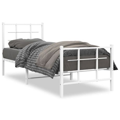 Vidaxl bedframe met hoofd- en voeteneinde metaal wit 75x190 cm
