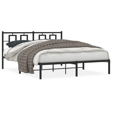 Vidaxl bedframe met hoofdbord metaal zwart 150x200 cm